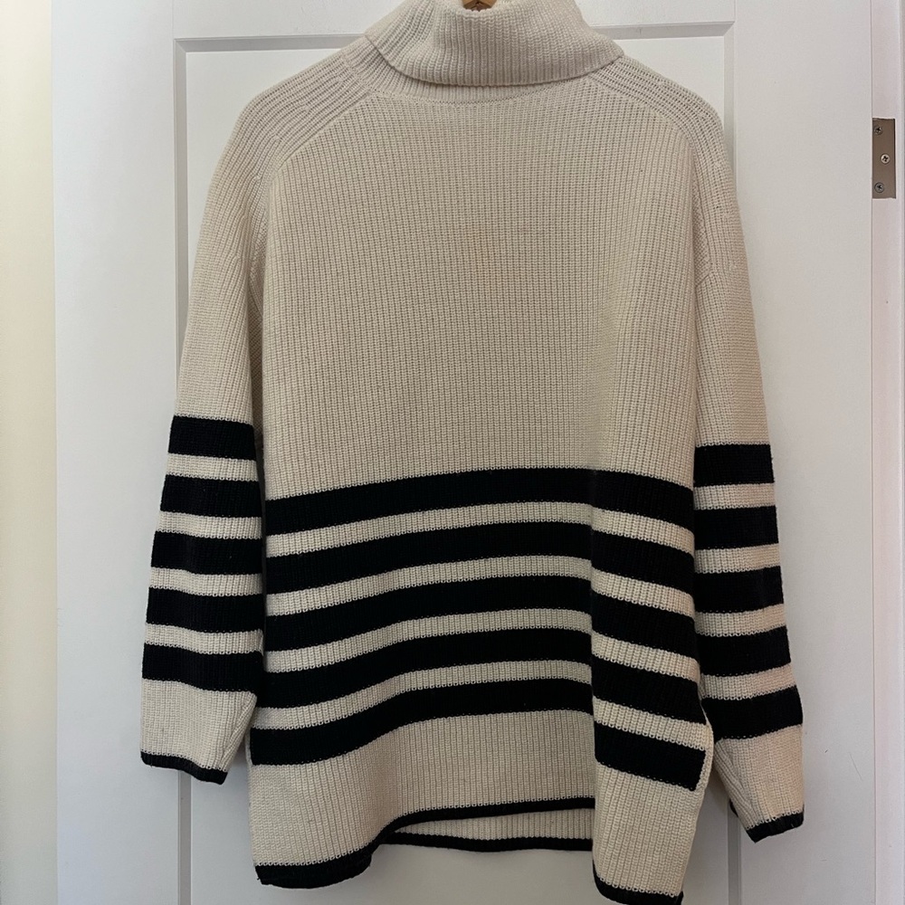 COS Ribbed Wool/Cotton Blend Ribbed Striped Turtleneck Sweater Cream Black M-XL - Picture 5 of 10